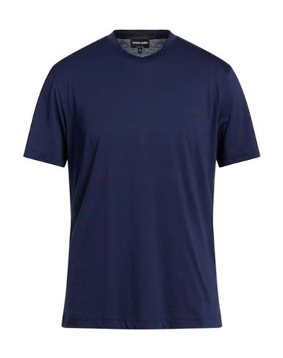 Giorgio Armani Man T-shirt Bright Blue Size 50 Cotton