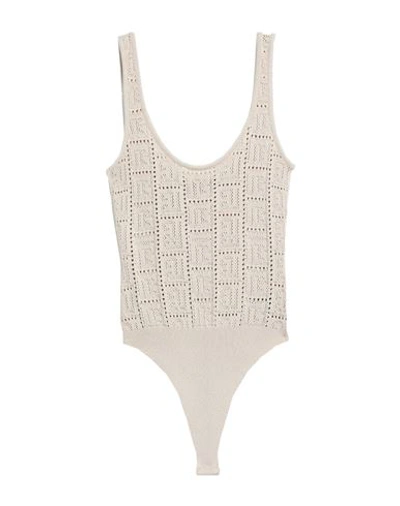 Balmain Woman Bodysuit Beige Size 8 Viscose, Elastane