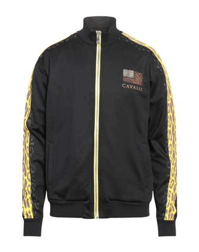 Roberto Cavalli Man Sweatshirt Black Size M Polyester, Cotton