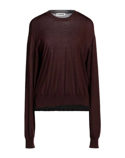 Jil Sander Woman Sweater Dark Brown Size 8 Cashmere, Virgin Wool, Silk