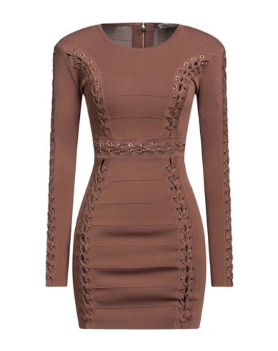 Elisabetta Franchi Woman Mini Dress Brown Size 2 Viscose, Polyamide, Polyester, Metal