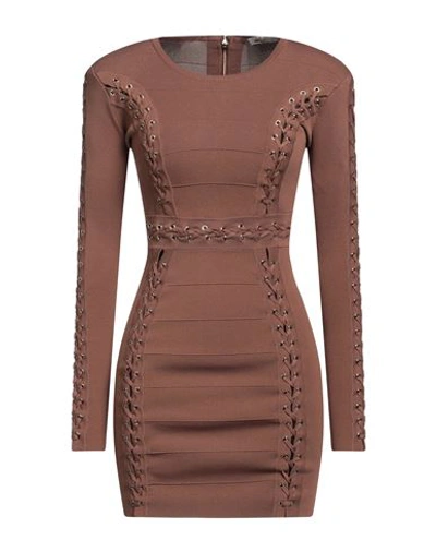 Elisabetta Franchi Woman Mini Dress Brown Size 8 Viscose, Polyamide, Polyester, Metal