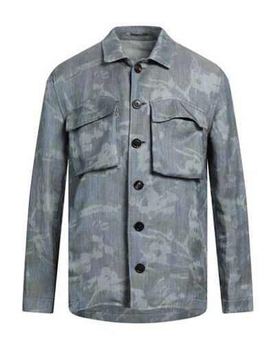 Lardini Man Shirt Slate Blue Size M Linen, Polyester, Cotton