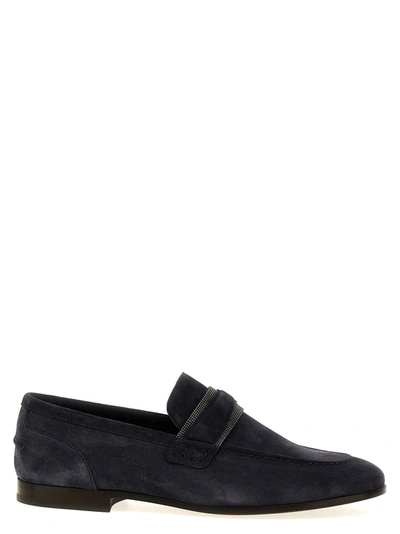 Brunello Cucinelli Suede Monili Flat Loafers In Blue