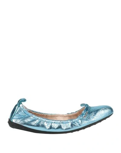 TOD'S TOD'S WOMAN BALLET FLATS AZURE SIZE 8 SOFT LEATHER