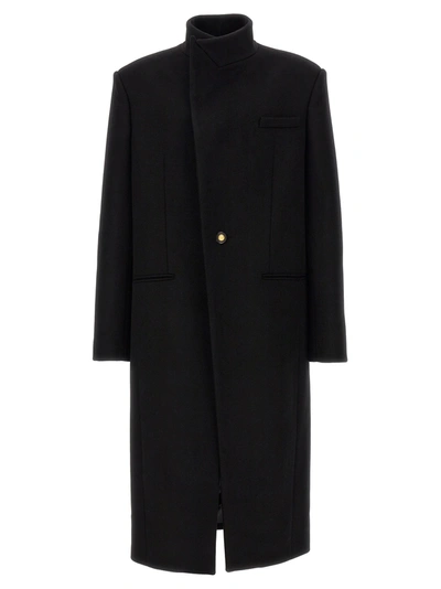 Balmain Single-breasted Long Coat Coats, Trench Coats Black In Negro