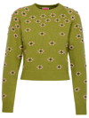 Kenzo Intarsia Floral Knit Crewneck Sweater In Green