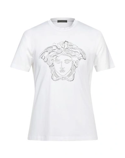 Versace Man T-shirt White Size S Cotton, Elastane