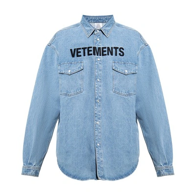Vetements Denim Shirt With Logo In Light_blue