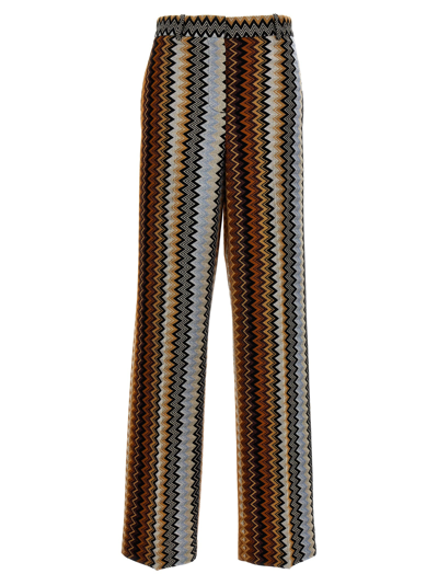 Missoni Zig Zag Lamé Straight Wide Pants In Multi,brown