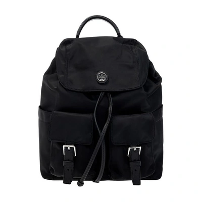 Tory Burch Nylon Flap Backpack In Black  