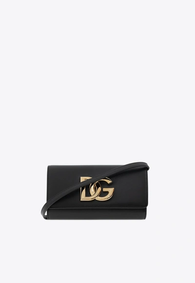 Dolce & Gabbana 3.5 Logo Plaque Leather Clutch Bag In Black