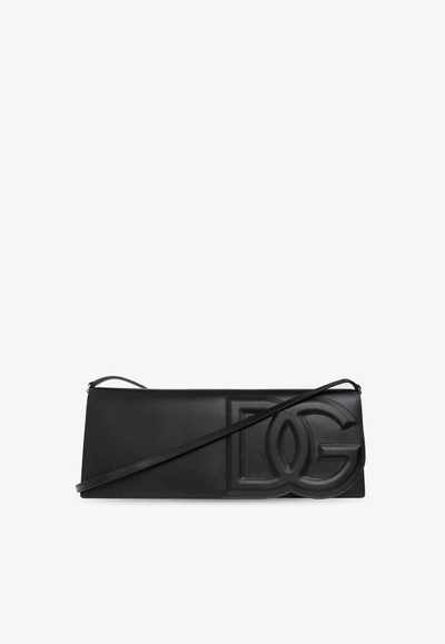 Dolce & Gabbana 3d-effect Logo Leather Baguette Bag In Black
