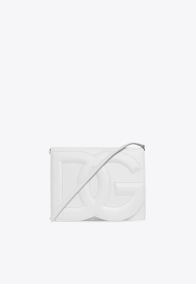 Dolce & Gabbana 3d-effect Logo Leather Crossbody Bag In White