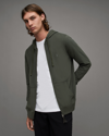 Allsaints Brace Brushed Cotton Zip Up Hoodie In Dark Ivy Green