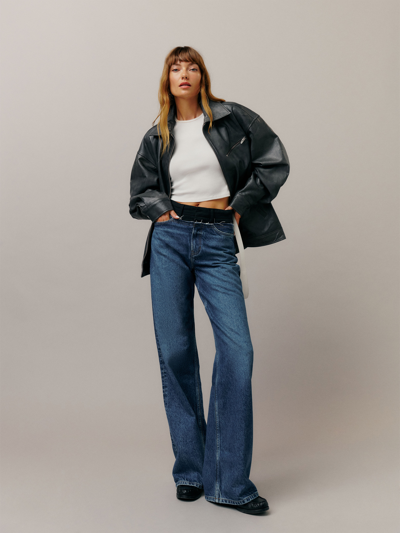 Reformation Cary Tailored High Rise Slouchy Wide Leg Jeans In Blue