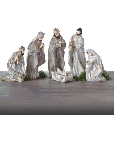 Burton & Burton Burton + Burton Nativity 6pc White Wash With Gold And Silver Accents