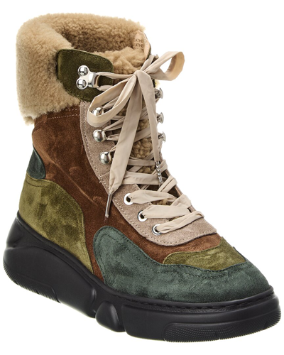 Agl Attilio Giusti Leombruni Agl Woman Ankle Boots Green Size 7 Leather, Shearling