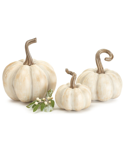 Burton & Burton Burton + Burton Set Of 3 Decor Ivory Pumpkin With Brushed Gold Accents In White