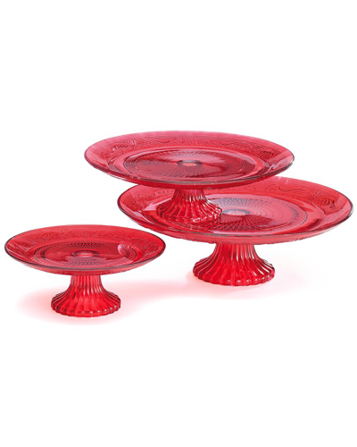 Burton & Burton Burton + Burton Set Of 3 Glass Cake Pedestal In Red