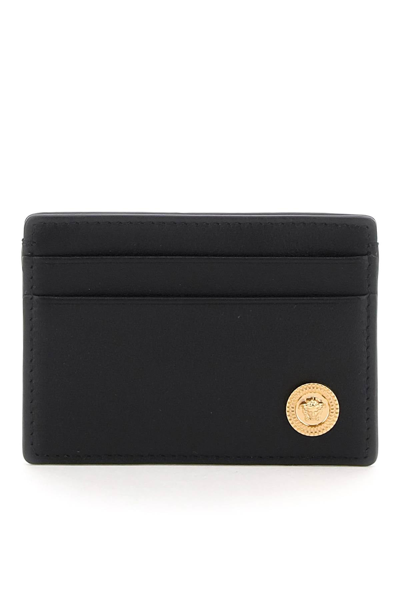 Versace Leather Medusa Cardholder Men In Black