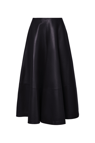 Altuzarra Varda A-line Leather Midi Skirt In Black Leather