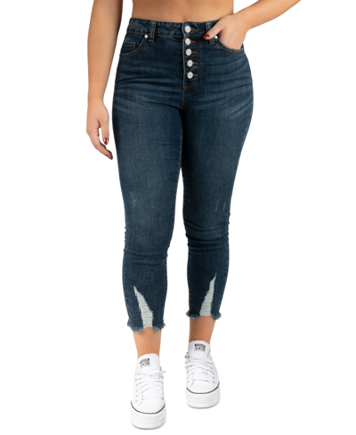 Indigo Rein Juniors' Distressed Cropped Jeans In Med Blue