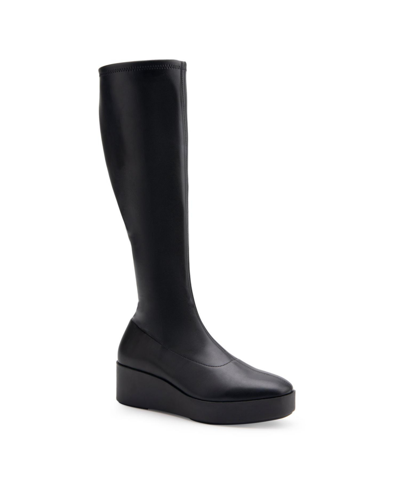 Aerosoles Women's Tall Binocular Regular Calf Wedge Boots In Black Faux Suede