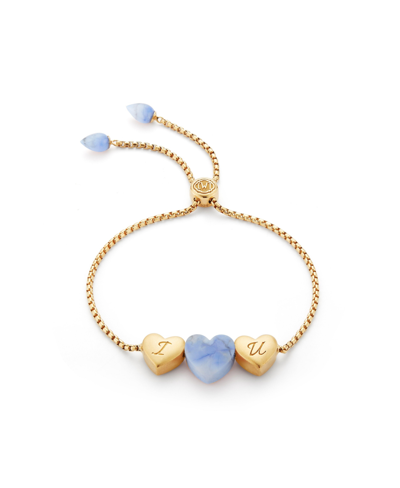 Luvmyjewelry Luv Me Blue Howlite Bolo Adjustable I Love You Heart Bracelet In 14k Yellow Gold Plated