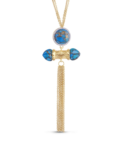 Luvmyjewelry Sunkissed Design Yellow Gold Plated Silver Turquoise Gemstone Diamond Fringe Necklace