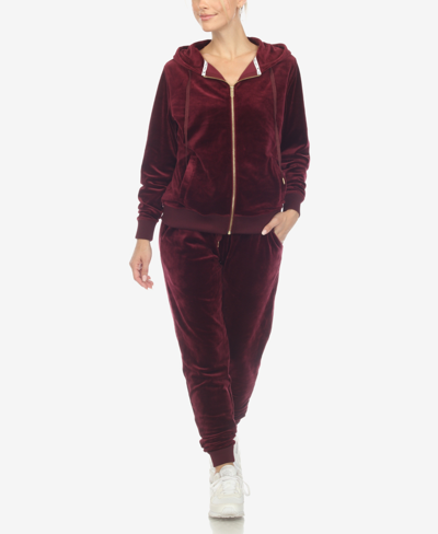 White Mark Women's Velour Tracksuit Loungewear 2pc Set In Burgundy