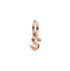 Pandora 14k Rose Gold-plated Script Alphabet Dangle Charm In Clear