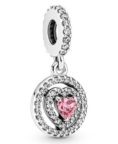 Pandora Cubic Zirconia Sparkling Double Halo Heart Dangle Charm In Pink