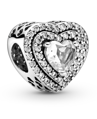Pandora Cubic Zirconia Sparkling Leveled Hearts Charm In Clear