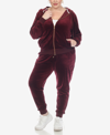 WHITE MARK PLUS SIZE VELOUR TRACKSUIT LOUNGEWEAR 2PC SET