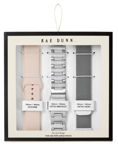 Rae Dunn Women's Silver Mesh, Pink Silicone And Silver Alloy Straps Compatible With Apple Watch 38mm, 40mm, 4 In Multi