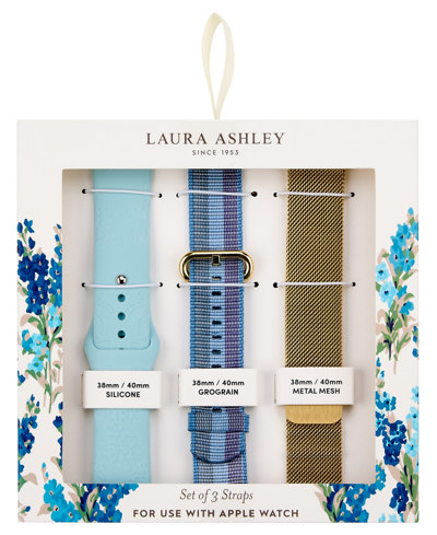 Laura Ashley Women's Gold-tone Mesh, Blue Grosgrain And Blue Silicone Strap Sets Compatible With Apple Watch 38mm In Multi