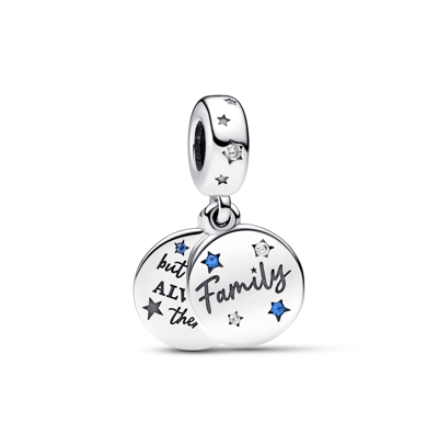 Pandora Cubic Zirconia Family Love Double Dangle Charm In Blue
