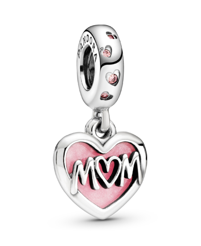 Pandora Cubic Zirconia Mom Script Heart Dangle Charm In Pink