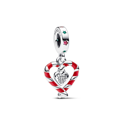 Pandora Cubic Zirconia Double Candy Cane Heart Christmas Dangle Charm In Multicolor