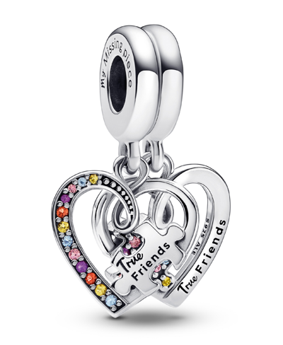 Pandora Mixed Stone Puzzle Piece Hearts Splitable Friendship Dangle Charm In Multicolor