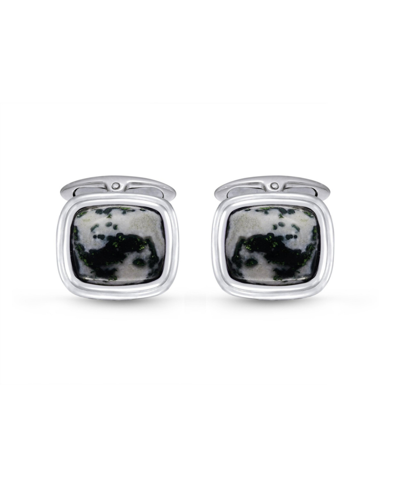 Luvmyjewelry Tree Agate Stone Cufflinks In Black Rhodium Plated Sterling Silver In Grey