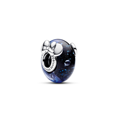 Pandora Disney Sterling Silver Mickey Mouse Minnie Mouse Murano Glass Charm In Blue