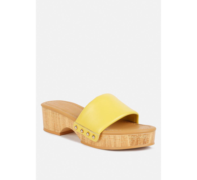 Rag & Co Minny Textured Heel Leather Slip On Sandals In Yellow