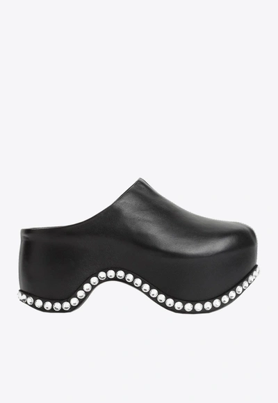 Area X Sergio Rossi Leather Crystal Slide Clogs In Black