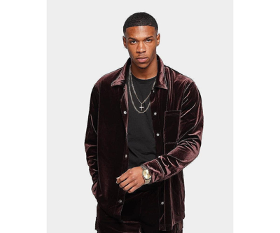 Xxiii Mens Uzair Velour Button Up Shirt In Chocolate
