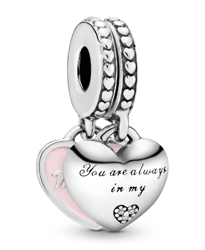 Pandora Cubic Zirconia Mother Daughter Hearts Dangle Charm In Pink