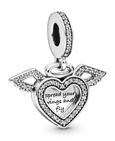 Pandora Cubic Zirconia Heart And Angel Wings Dangle Charm In Clear
