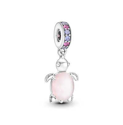 Pandora Manmade Crystals Murano Glass Pink Sea Turtle Dangle Charm In Multicolor