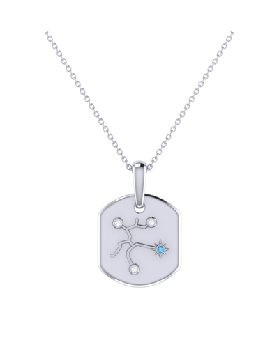 Luvmyjewelry Sagittarius Archer Blue Topaz & Diamond Constellation Tag Pendant Necklace In Sterling Silver In Grey